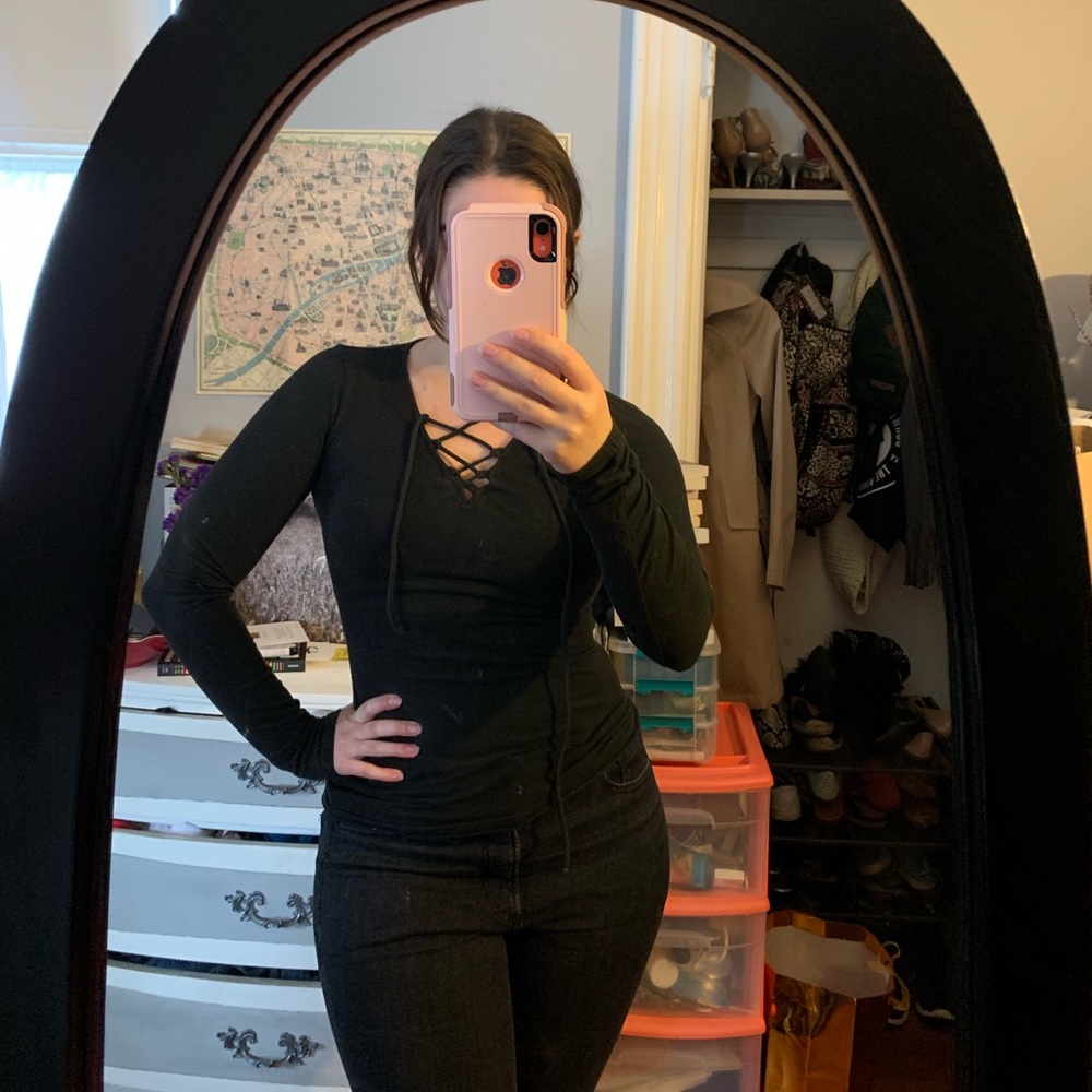 Hollister black lace up shirt